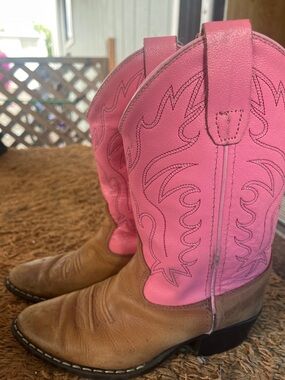 Old West Pink and Brown Kid's Cowboy Boots